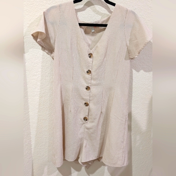 Vintage Gianni Bini Tan Gingham Romper - Picture 1 of 7